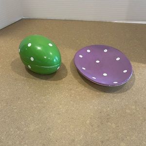 Vintage Easter Ceramic Candy Dish Egg & Dish with Polka Dots